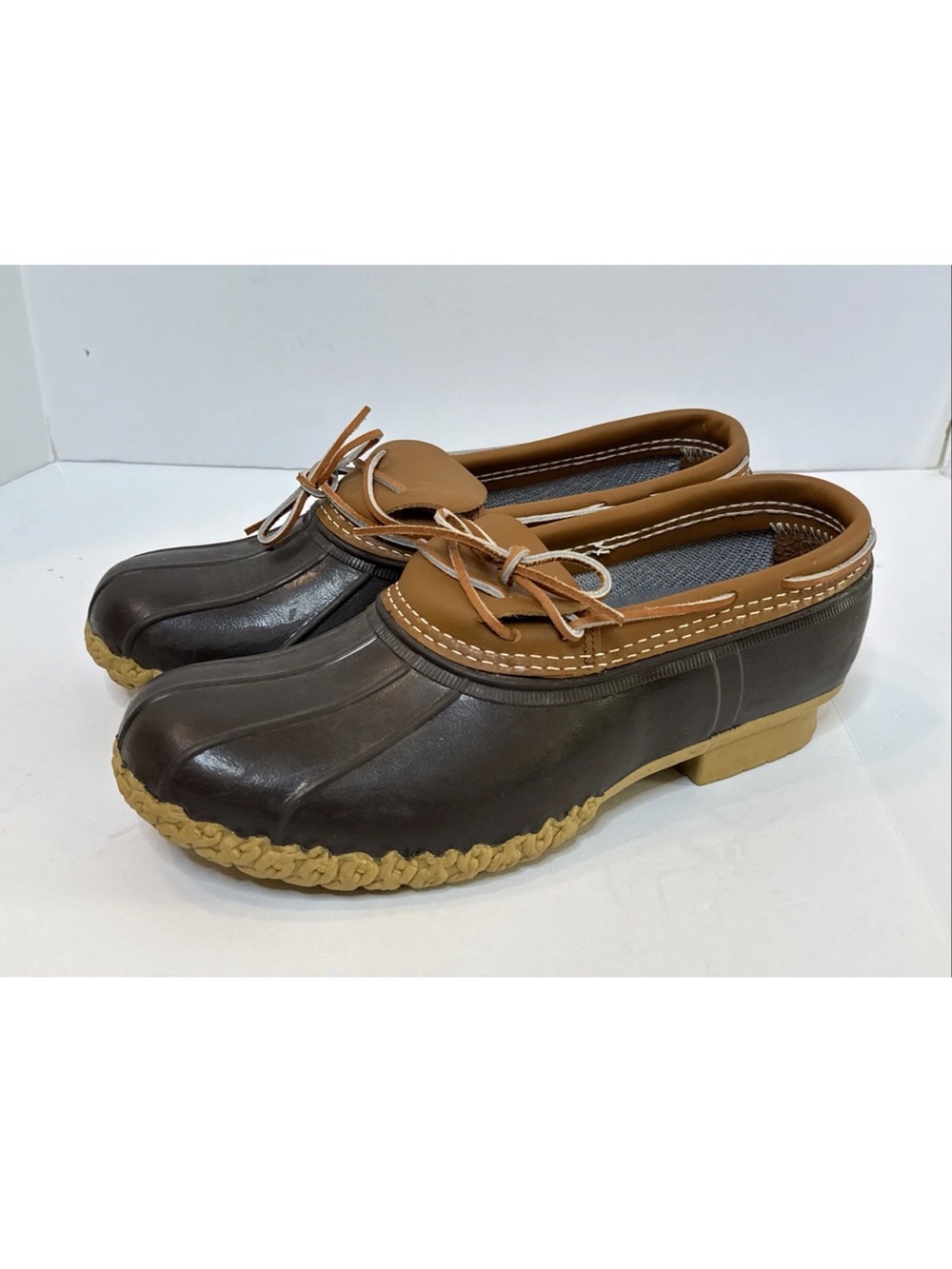 Vintage LL Bean Duck Boots Sz 11W Brown Low Rubber Moc Waterproof Leather